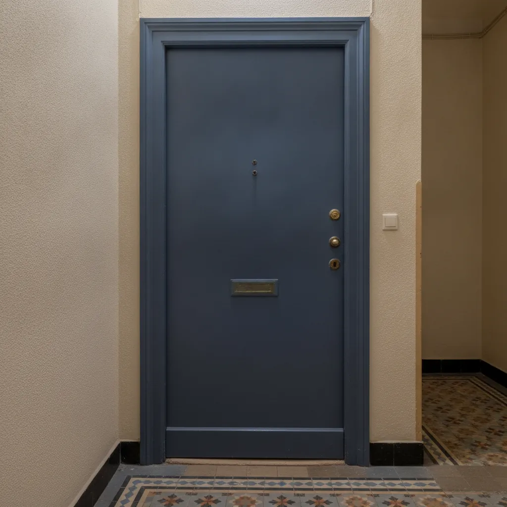 Porte palière d'appartement vue depuis le palier d'un immeuble