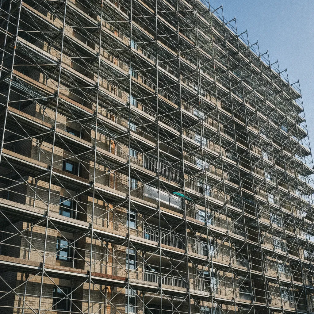 Échafaudage installé sur la façade d'un immeuble d'habitation